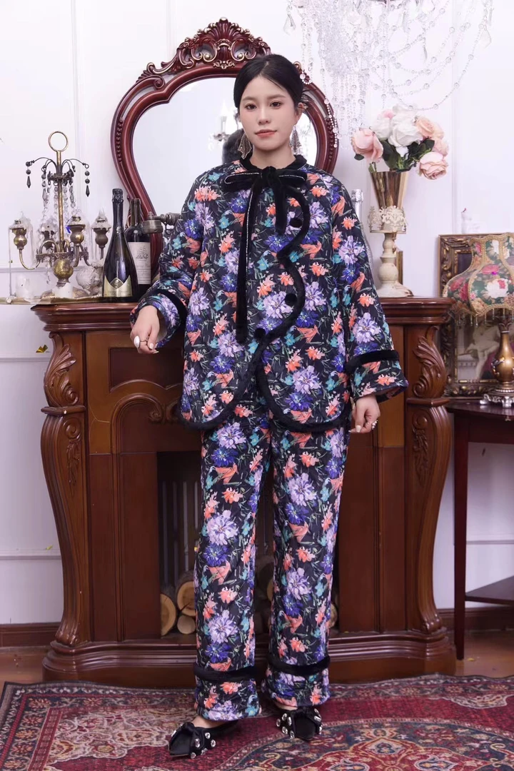 原沐彼岸花开时尚款可外穿家居服加绒加厚冬季印花