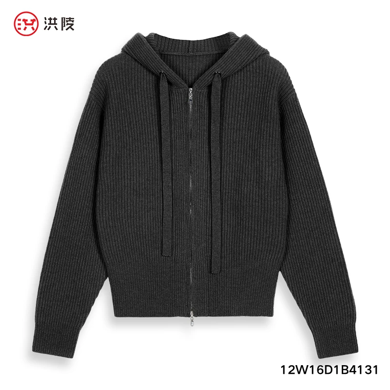 洪陵HOLIR【SPORT】女士山羊绒厚外套帽衫纯色宽松简约连帽衫4131