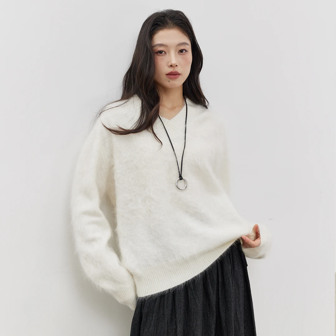 【618反季提前购】【V领时代】拉毛纯山羊绒套头衫7432