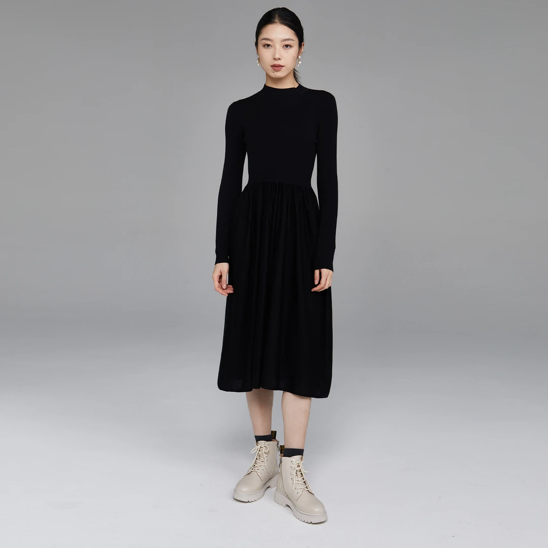 【双十二专享】梦露连衣裙【羊绒混纺精纺羊毛】连衣裙修身女裙7281