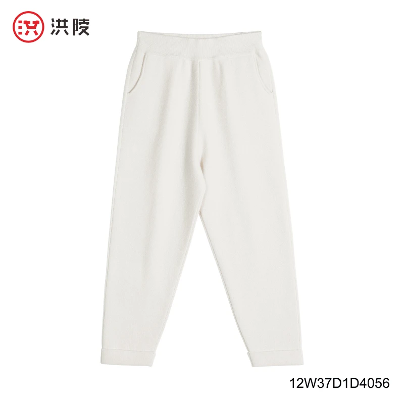 洪陵HOLIR【短腿救星】100%山羊绒萝卜裤加厚女士小脚羊绒卫裤4056