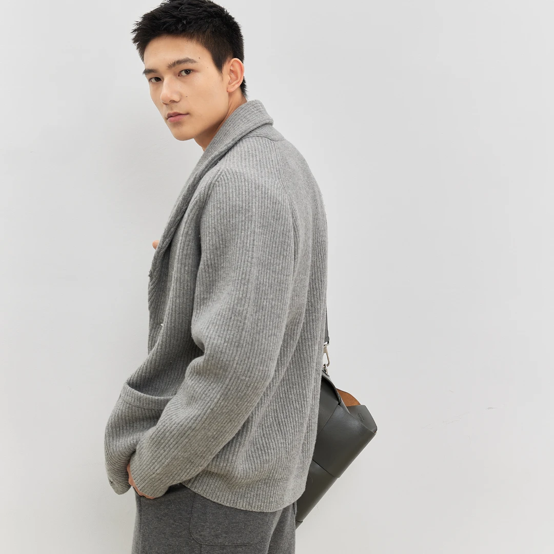 洪陵HOLIR【男神必入】男士加厚青果领山羊绒针织开衫4897