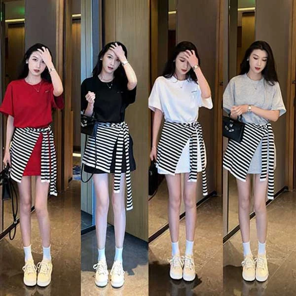 夏日清凉休闲时尚百搭宽松时尚T恤裙裤套装