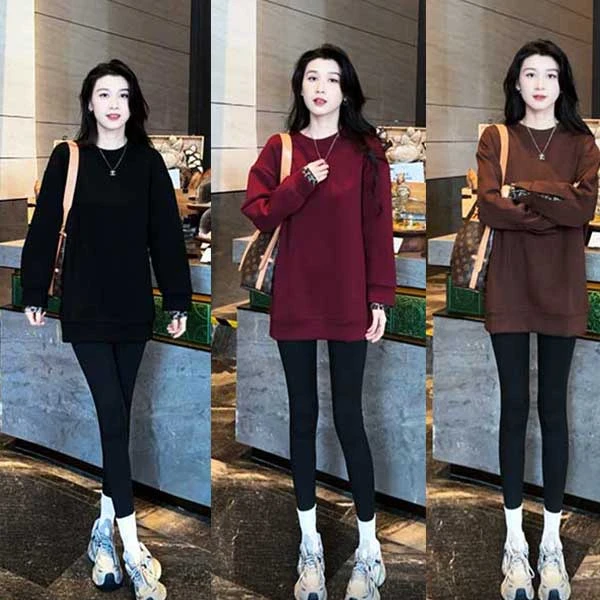 2024秋冬新款时尚休闲拼接长袖加绒卫衣+打底裤加绒两件套