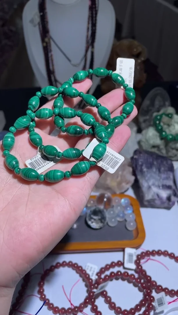 【闪购商品】孔雀石手串未镶嵌D15号孔雀石枣珠单圈