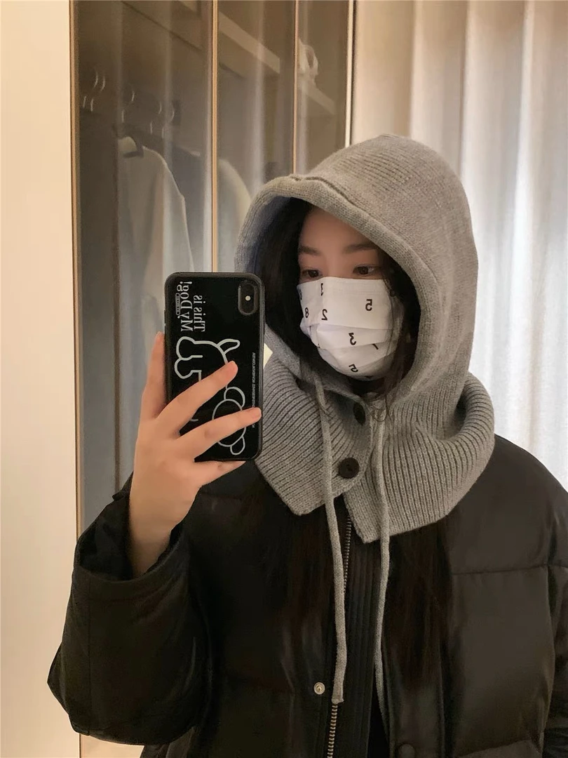 【巴拉克拉法帽】韩国冬季保暖帽子百搭围巾一体针织护耳毛线帽潮