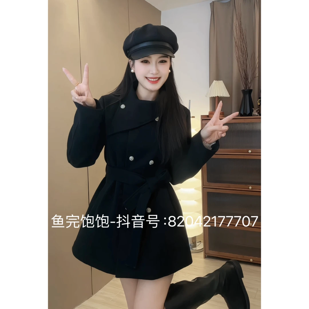 【千金女主】网红爆款呢子大衣外套短款女显瘦围脖毛呢外套短款女