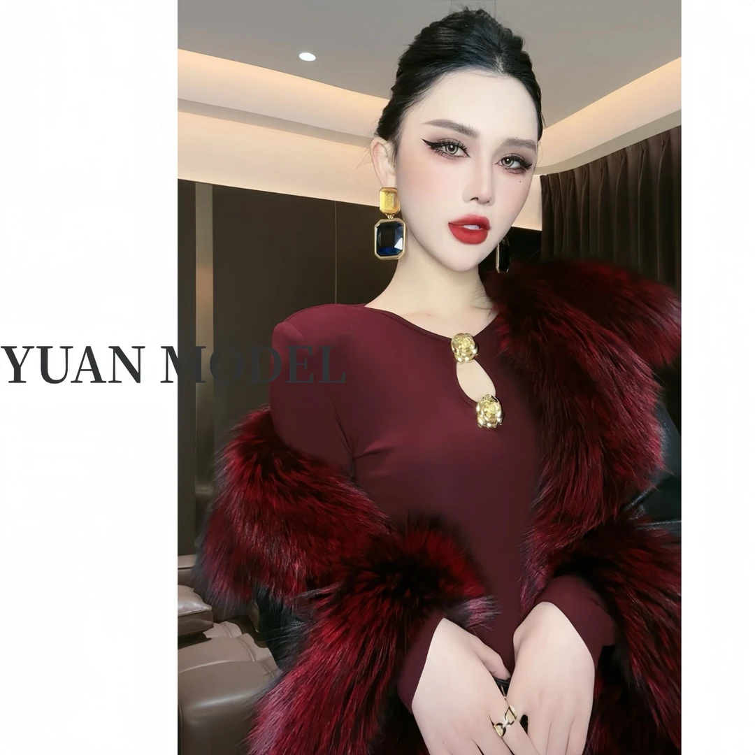 【YUAN MODEL】媛老板-时装两粒扣圆领长袖T恤打底衫上衣 111286