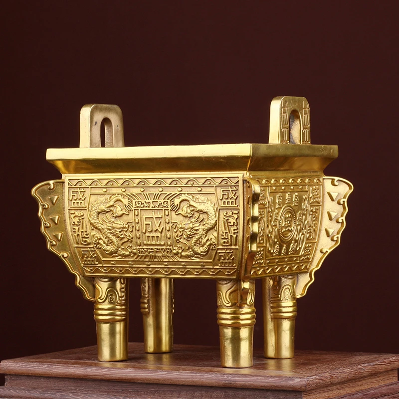 纯铜盛鼎宝龙鼎双龙鼎大号盛鼎摆件乔迁客厅桌面办公室送礼工艺品