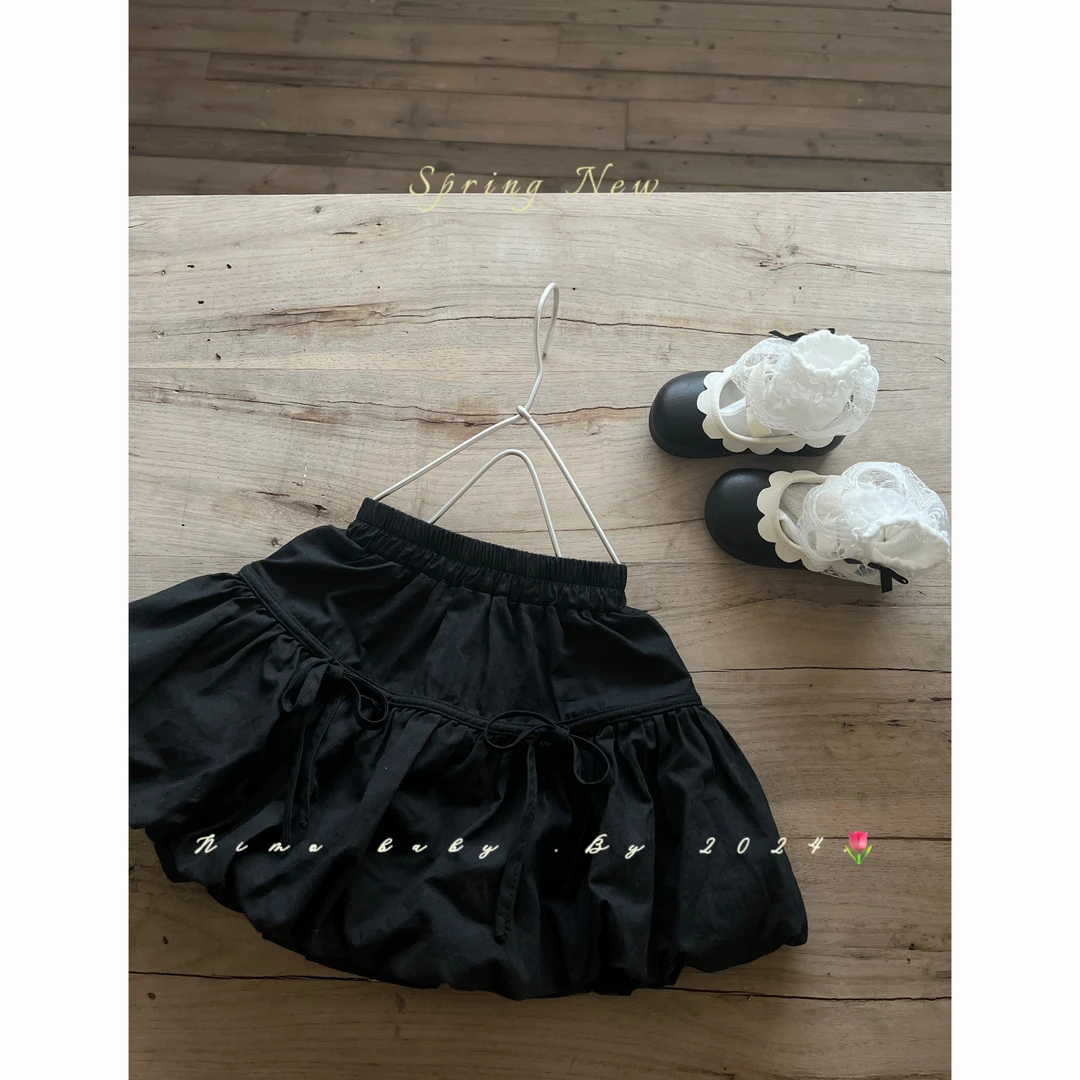 NIMO【黑布林】韩版春夏宝宝棉布黑色蝴蝶结装饰ins百搭松紧裙裤