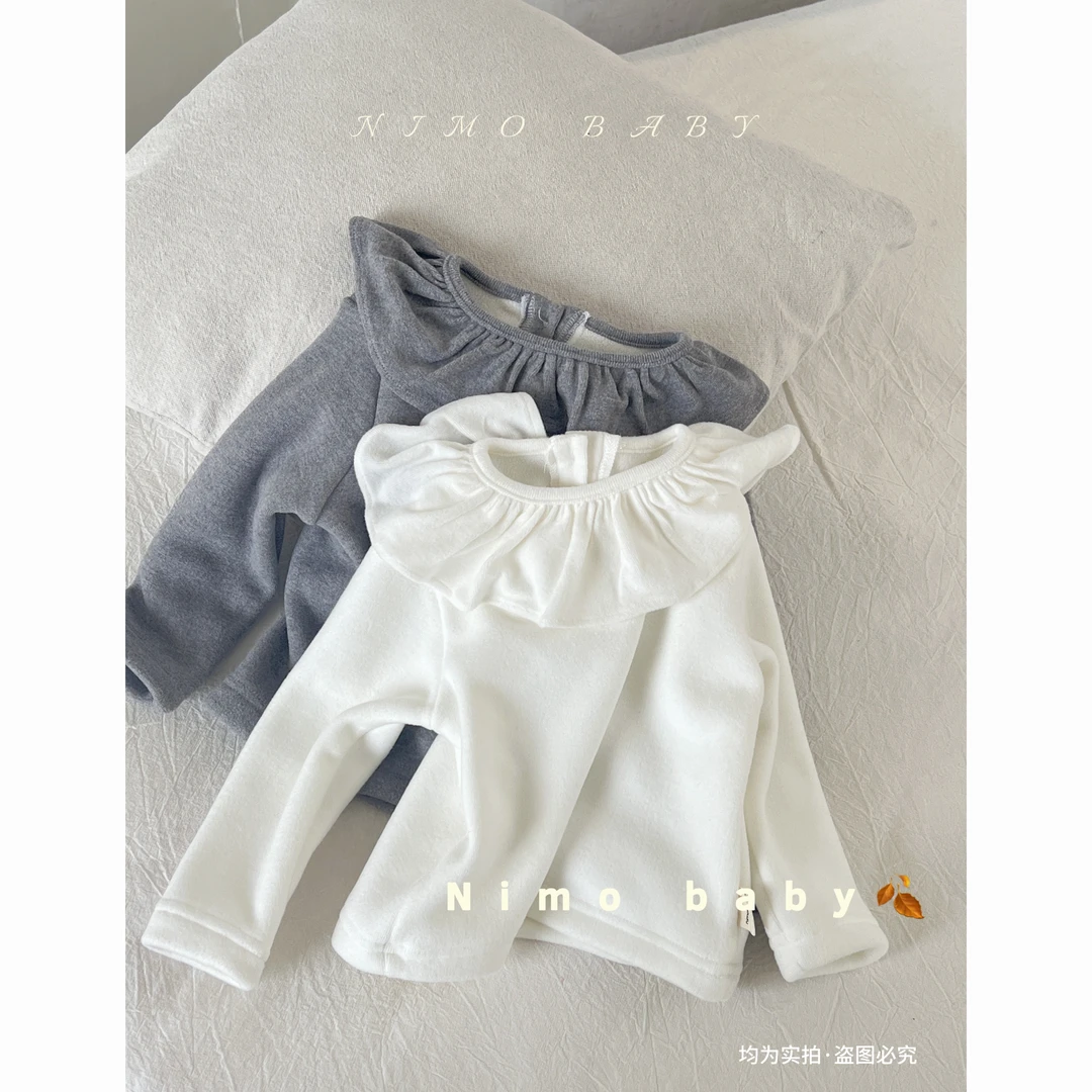 NIMO【雾凇-加绒】韩版秋款纯色娃娃领百搭时尚打底公主长袖上衣