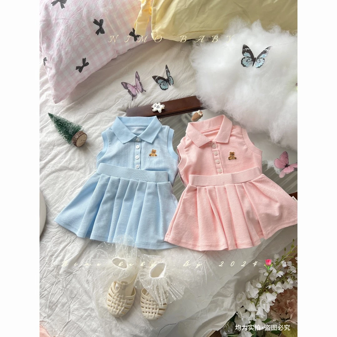 NIMO【假日polo】韩版夏款女宝宝纯色洋气经典时尚百搭款翻领套装