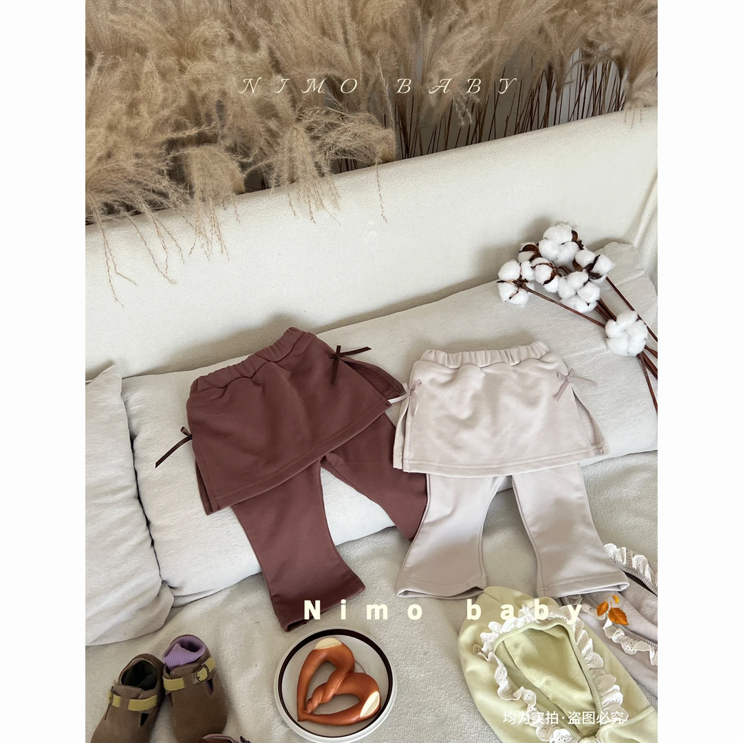 NIMO【甜枣奶酪】韩版秋季新款宝宝纯色蝴蝶结百搭休闲时尚裙裤