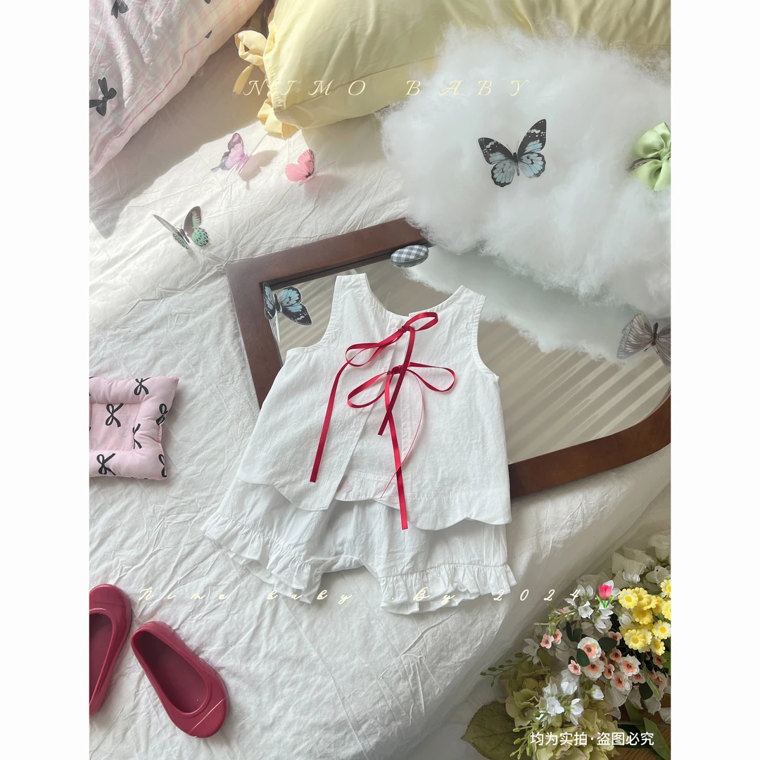 NIMO【纯色奶油】韩版夏款女宝宝洋气百棉背心纯色经典百搭款套装