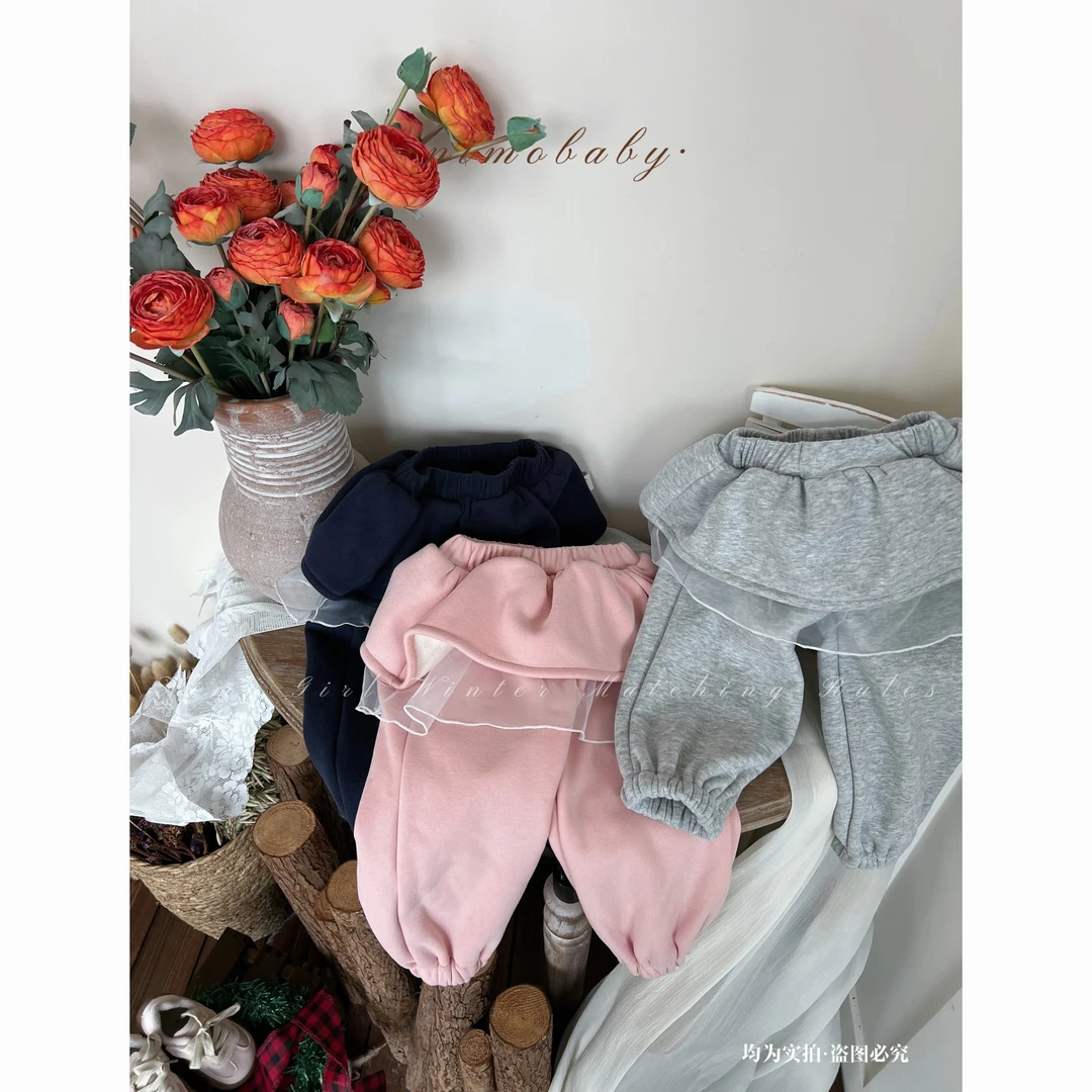 NIMO【安德拉】韩版冬季新款宝宝纯色复古洋气时尚百搭加绒裤子