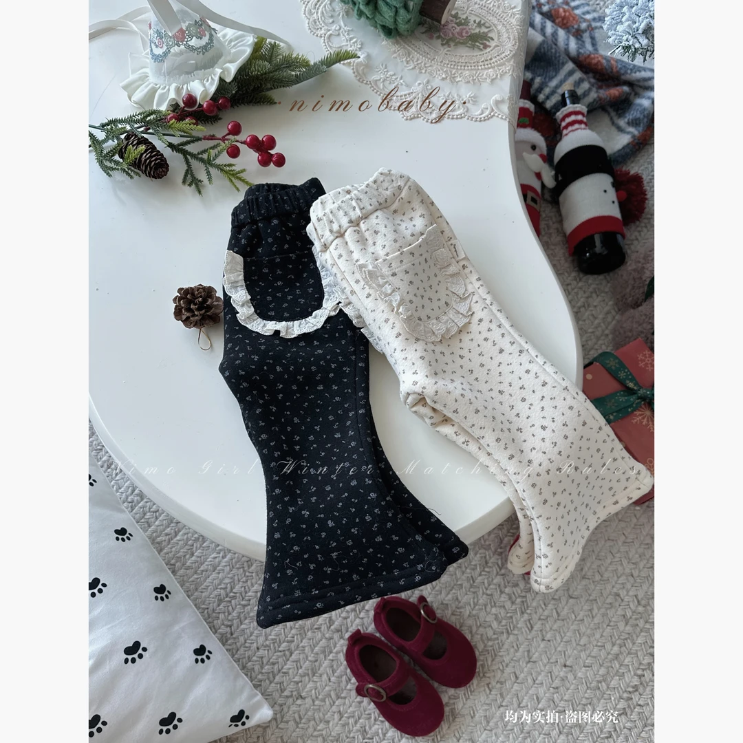 NIMO【碎花拼图】韩版冬季新款宝宝碎花可爱复古百搭时尚加绒裤子