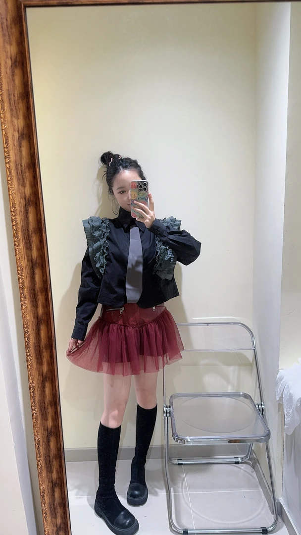 大观欧货拼纱飞袖衬衫