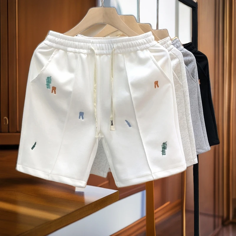 DIANRUO/殿若刺绣休闲短裤男款潮牌直筒五分裤夏季男士运动沙滩裤