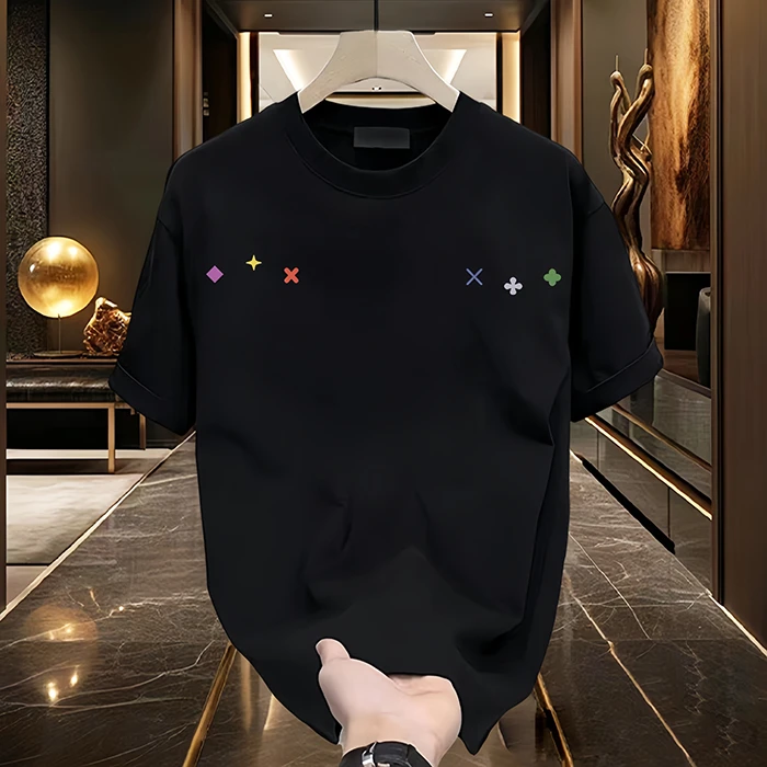 DIANRUO/殿若新款美式短袖t恤男百搭宽松设计感印花大码圆领上衣