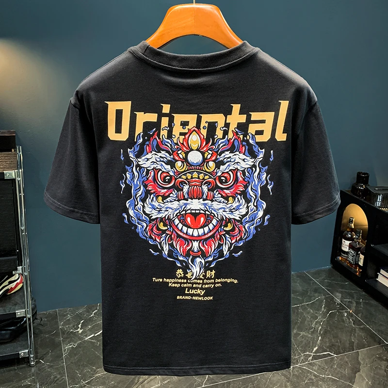 DIANRUO/殿若中国风国潮印花T恤男夏季透气宽松短袖高端体恤上衣