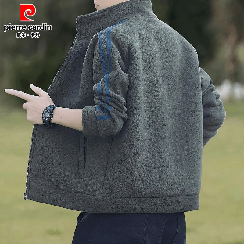 皮尔卡丹外套男摇粒绒秋冬宽松休闲保暖加绒加厚卫衣开衫抓绒衣男