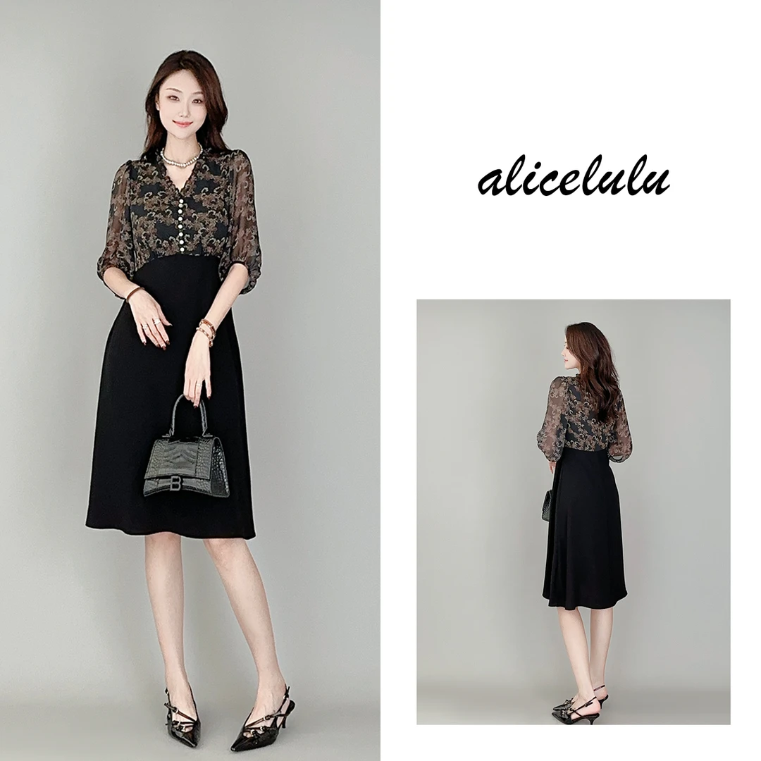 4 ALICE “静夜思”连衣裙 莹润钉扣 典雅印花 S1033762Q