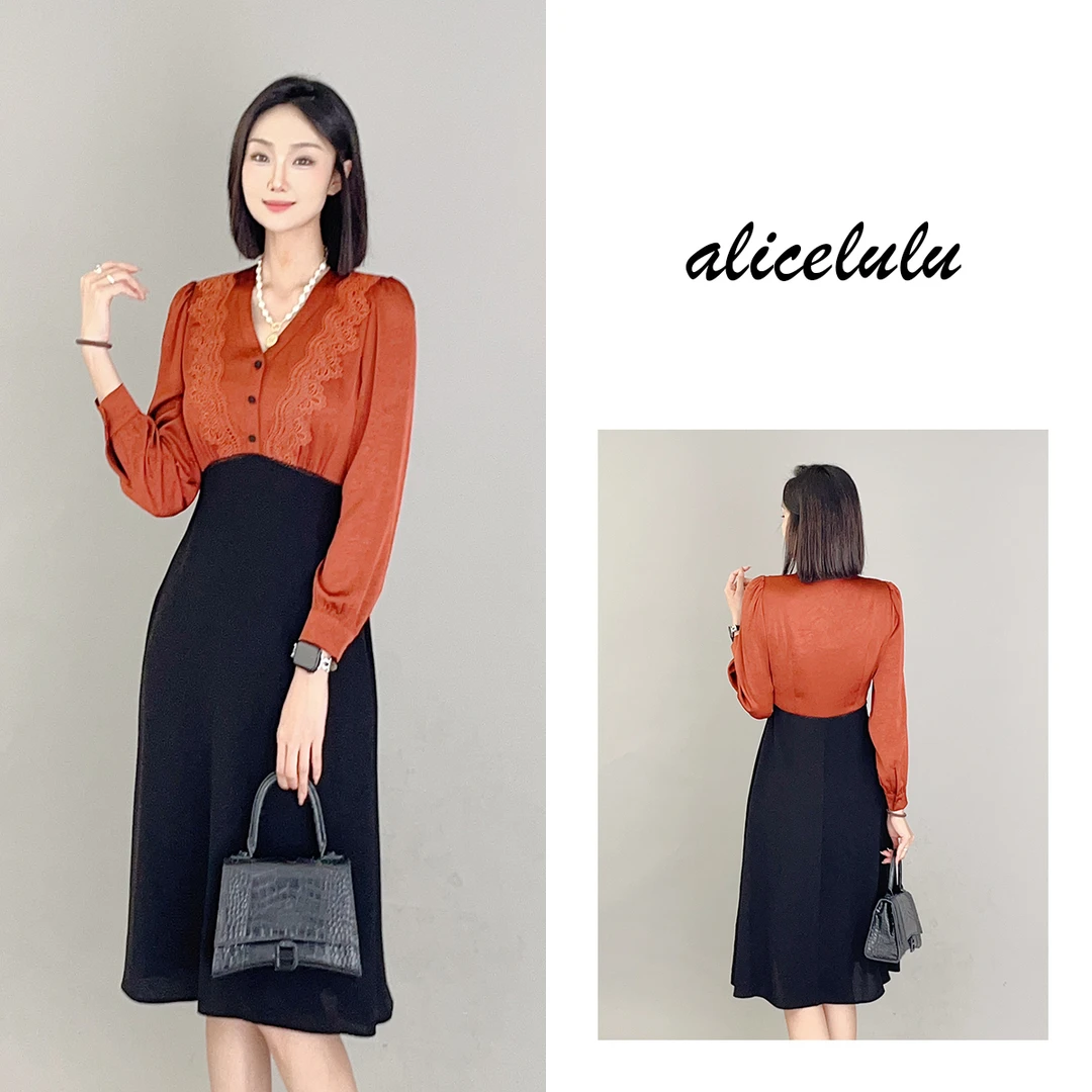 6 ALICE “通勤倩影”连衣裙 优雅蕾丝 时髦拼接 S1034163A