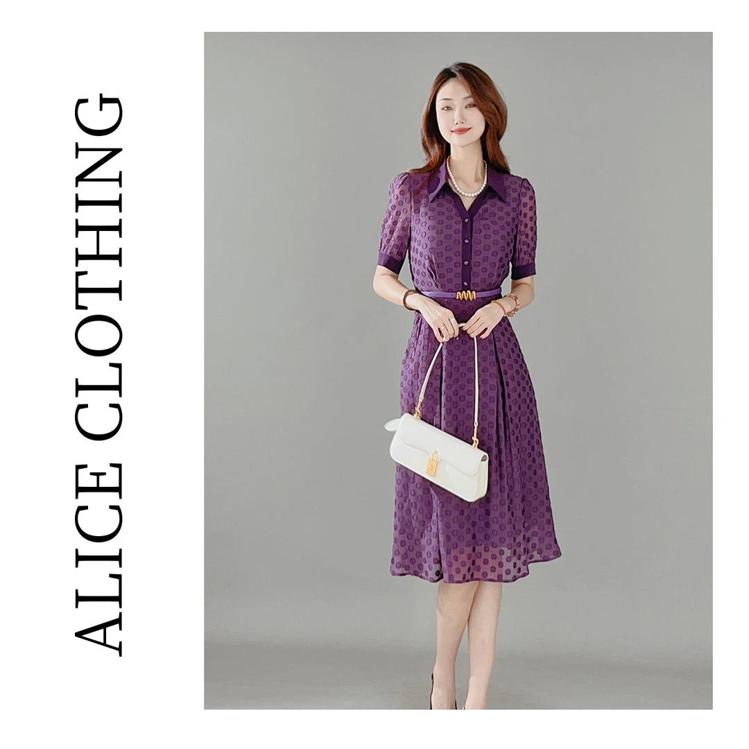 4 ALICE “紫葡萄”连衣裙 优雅波点 腰带显瘦 S2138095W