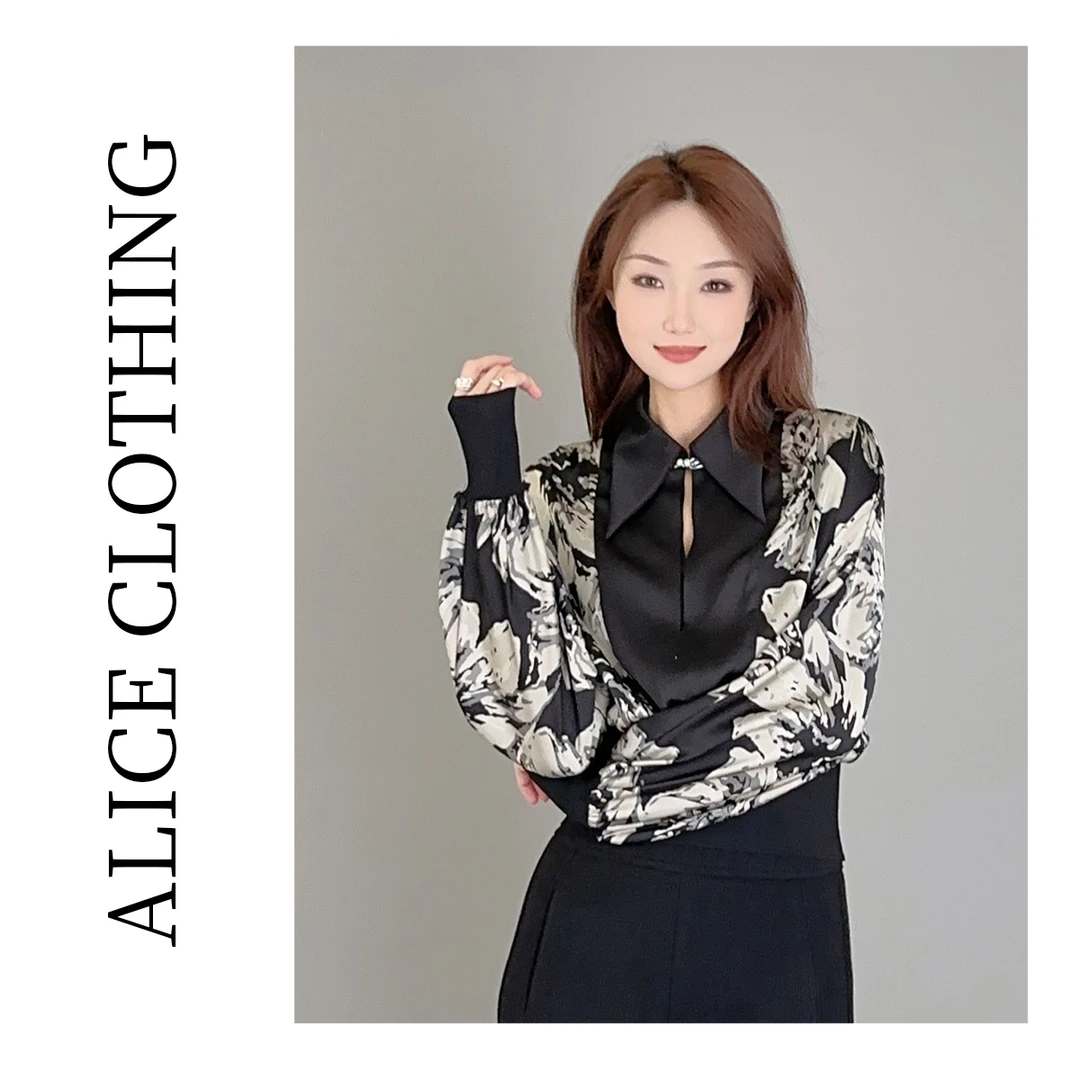 6【ALICE “繁花之尽”时髦衬衫】优雅拼接 气质翻领 S2136619G