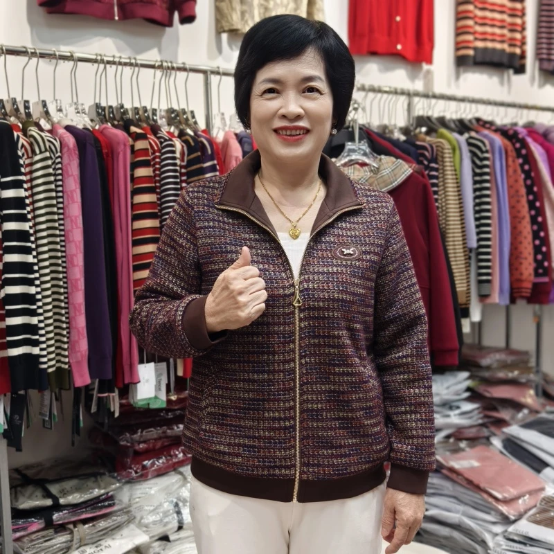 【善雅中老年女装】24年新款彩条尼保暖外套气质百搭妈妈装88139