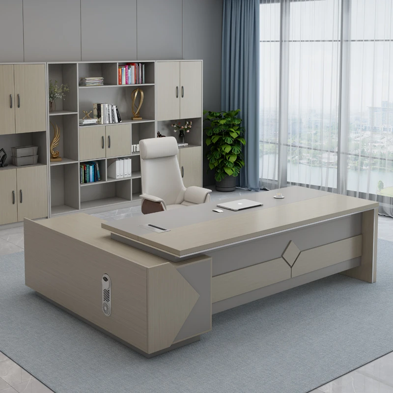 J6019#浅色系现代简约老板桌总裁办公室办公桌椅全套组合配套批发