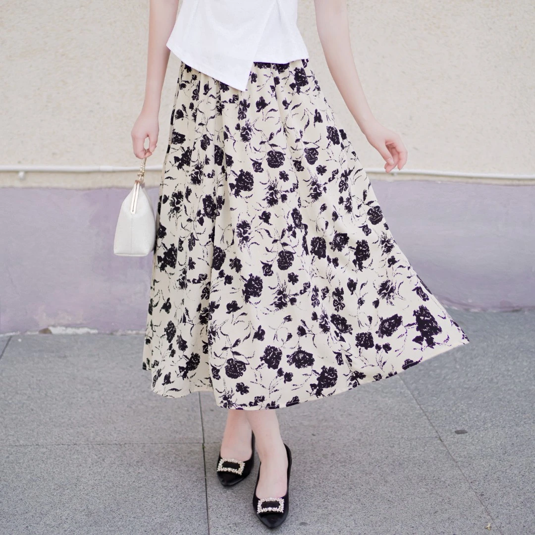 夏季碎花半身裙A字版型修身显瘦半身裙气质高腰印花