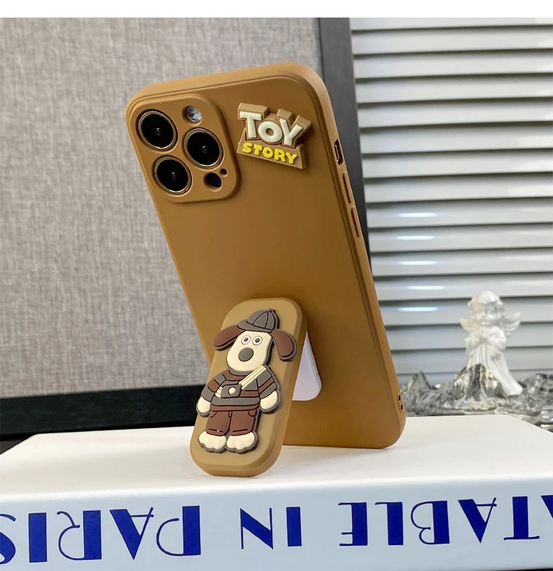 适用【苹果/华为/vivo/oppo/小米】棕相机小狗竖立支架斜跨绳手机壳