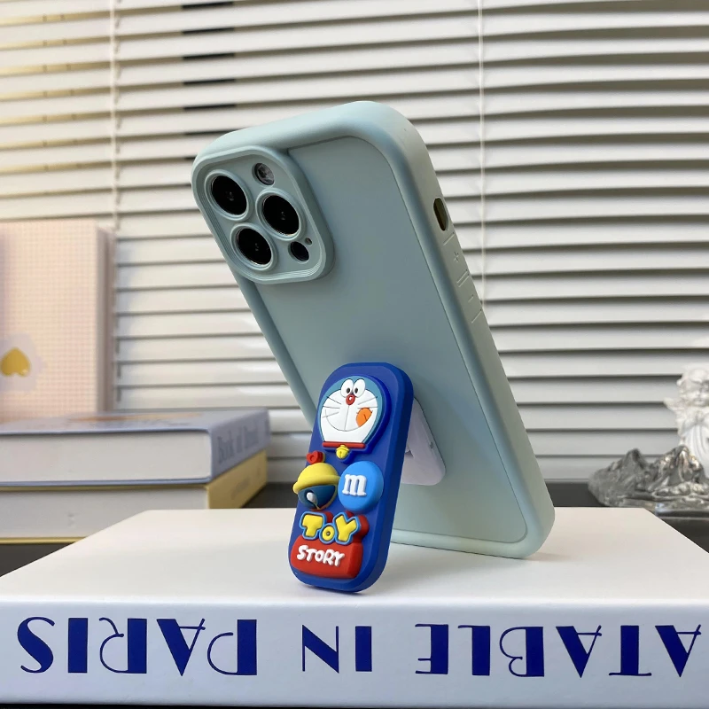 适用【苹果/华为/vivo/oppo/小米】蓝胖子竖站立支架书包斜跨手机壳