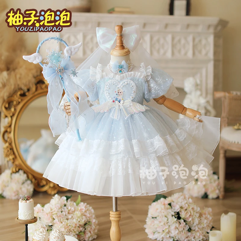 洛丽塔爱莎公主裙女童原版夏季儿童夏装短袖连衣裙艾莎生日裙子夏