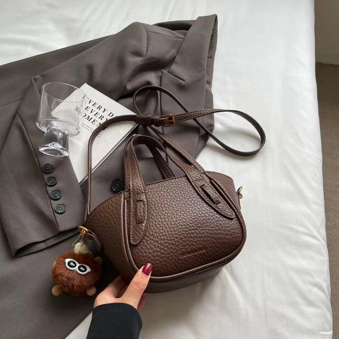 韩版时尚高级感百搭包包轻奢新款复古软皮荔枝纹手提包单肩斜挎包