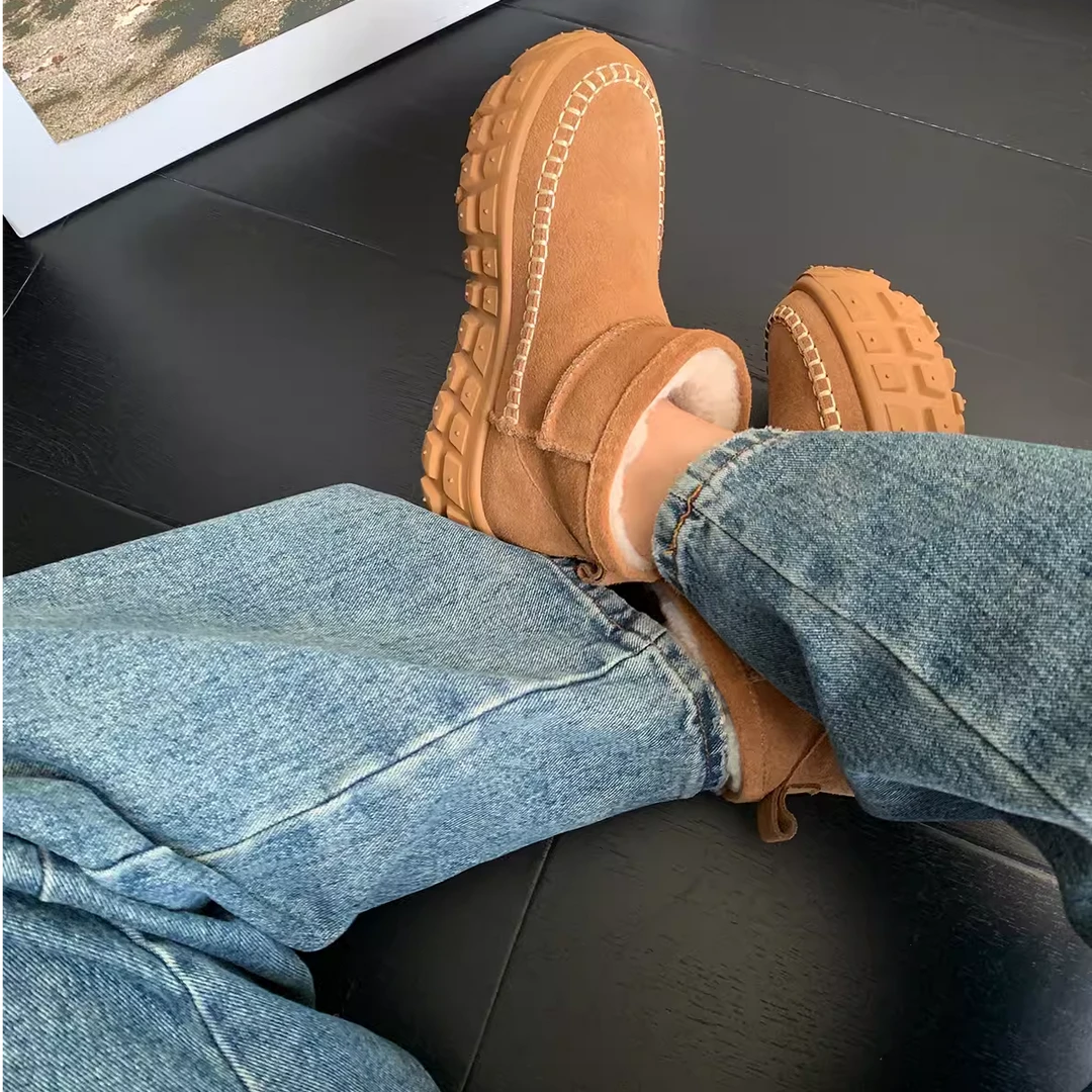 【100的羊毛】厚底东北皮毛一体雪地靴女冬季防水防滑加绒加厚棉鞋