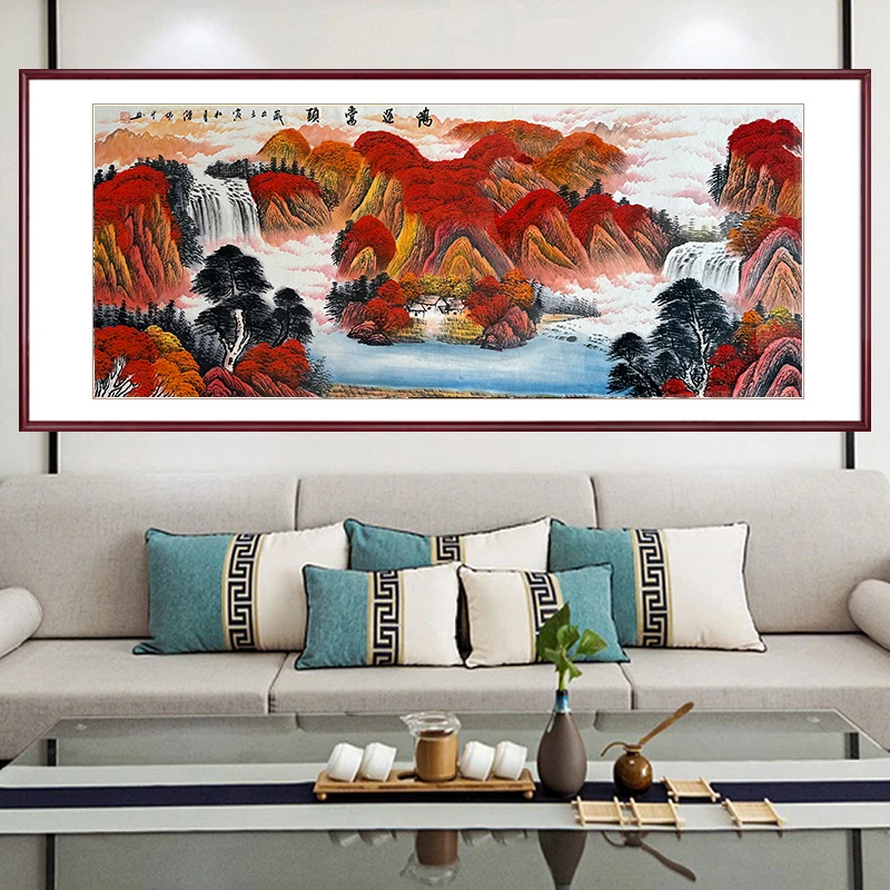 纯手绘国画山水画客厅挂画鸿运当头带框画办公室书画水墨画