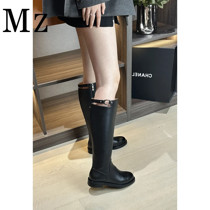 Mr.Zheng/淘小正/平底骑士百搭高筒长靴低跟时尚不过膝长靴女鞋