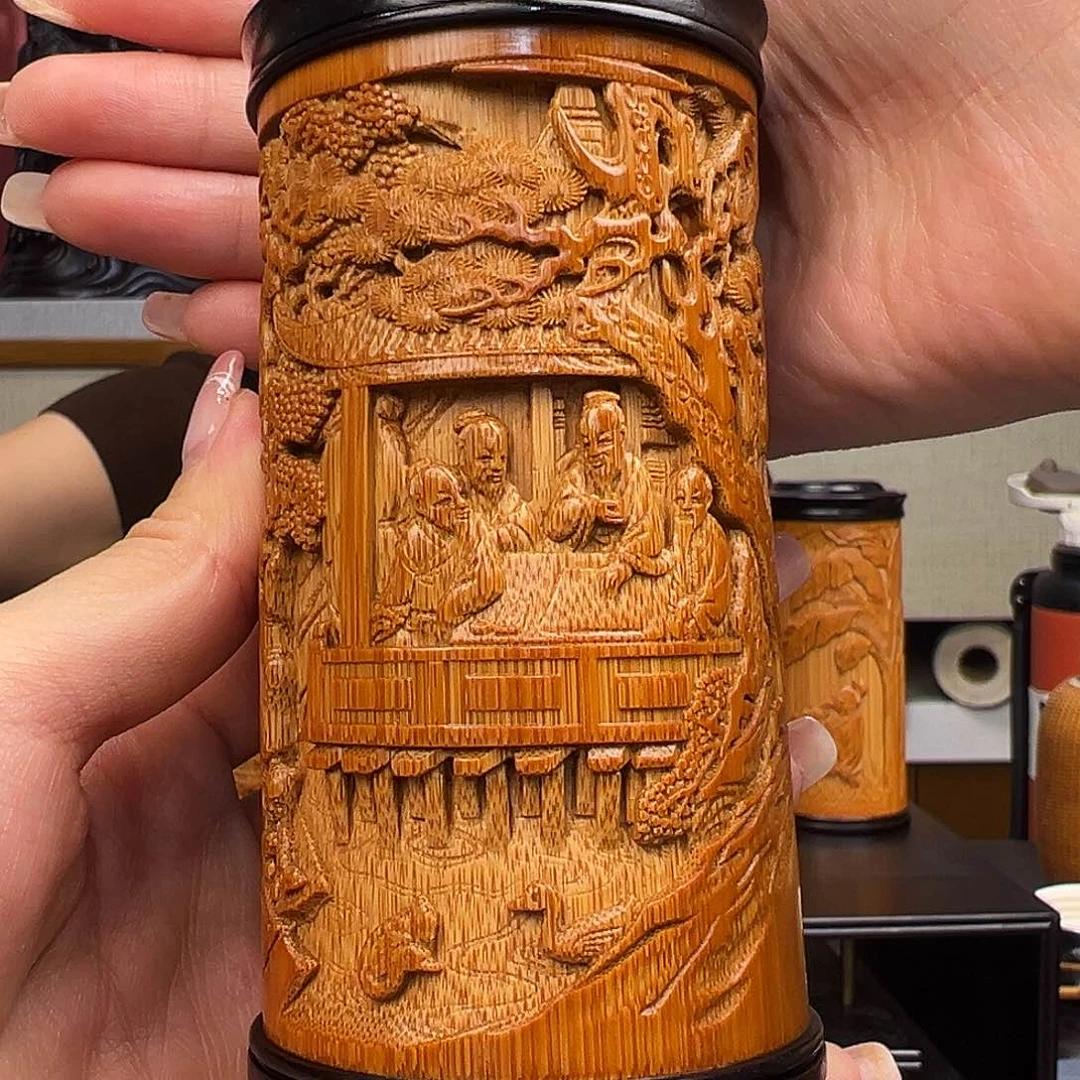 竹竹雕兰亭茶叶罐