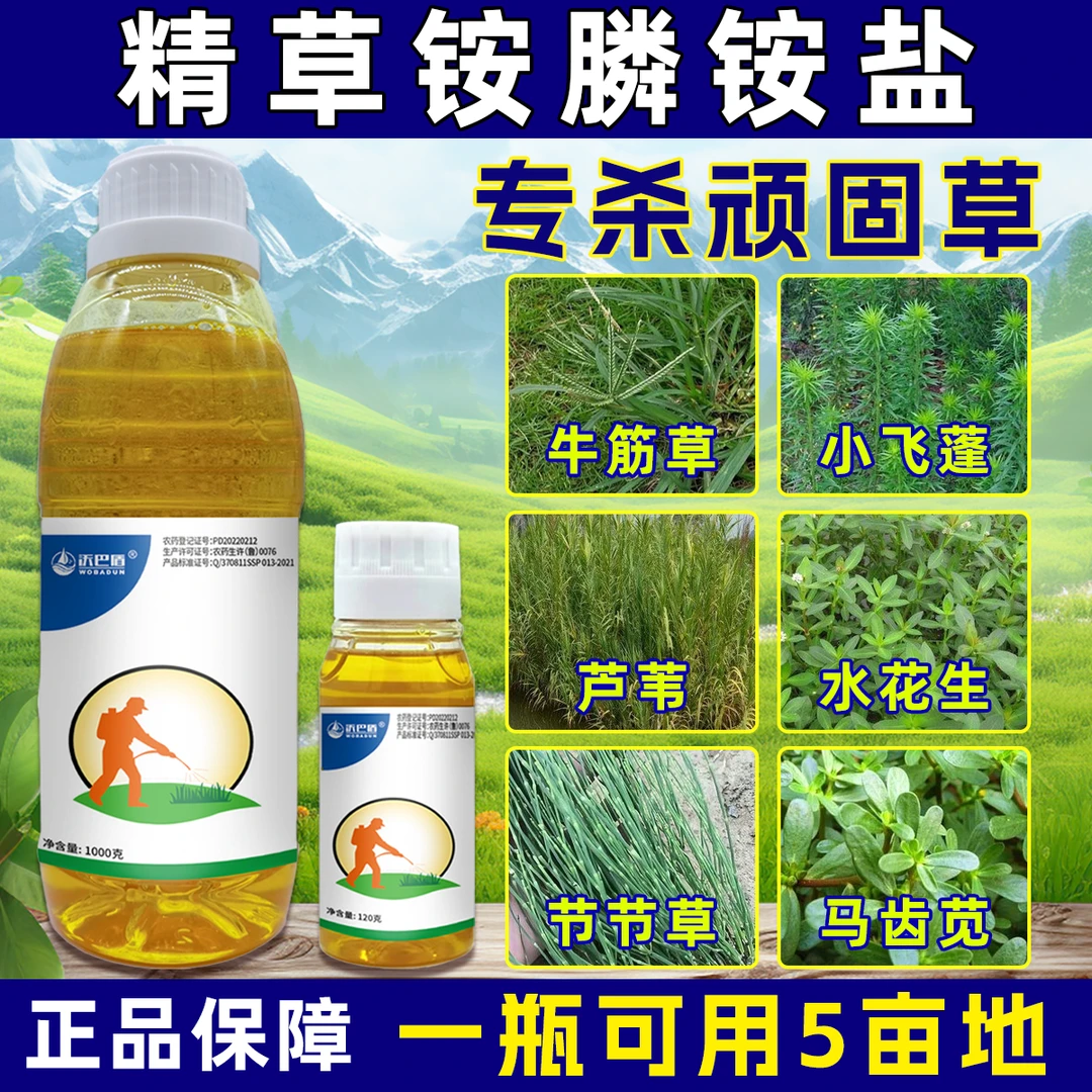 【沃巴盾】精草铵膦铵盐荒地、果园、田埂专用除草剂持效期长不返青