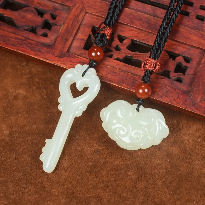 【新粉专享】和田玉情侣款平安锁约匙挂件情人时尚和田玉100%真品