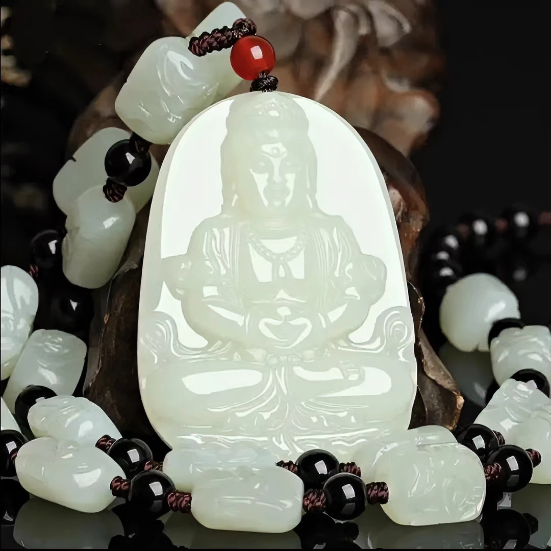 和田玉吊坠抱手观音吊坠十八罗汉链精雕双面男女款吊坠男士和田玉