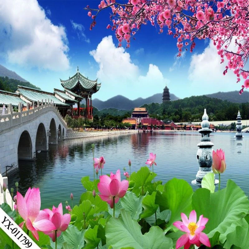 荷塘荷花直播背景布户外山水花背景布主播间搭建装饰高清背景墙布