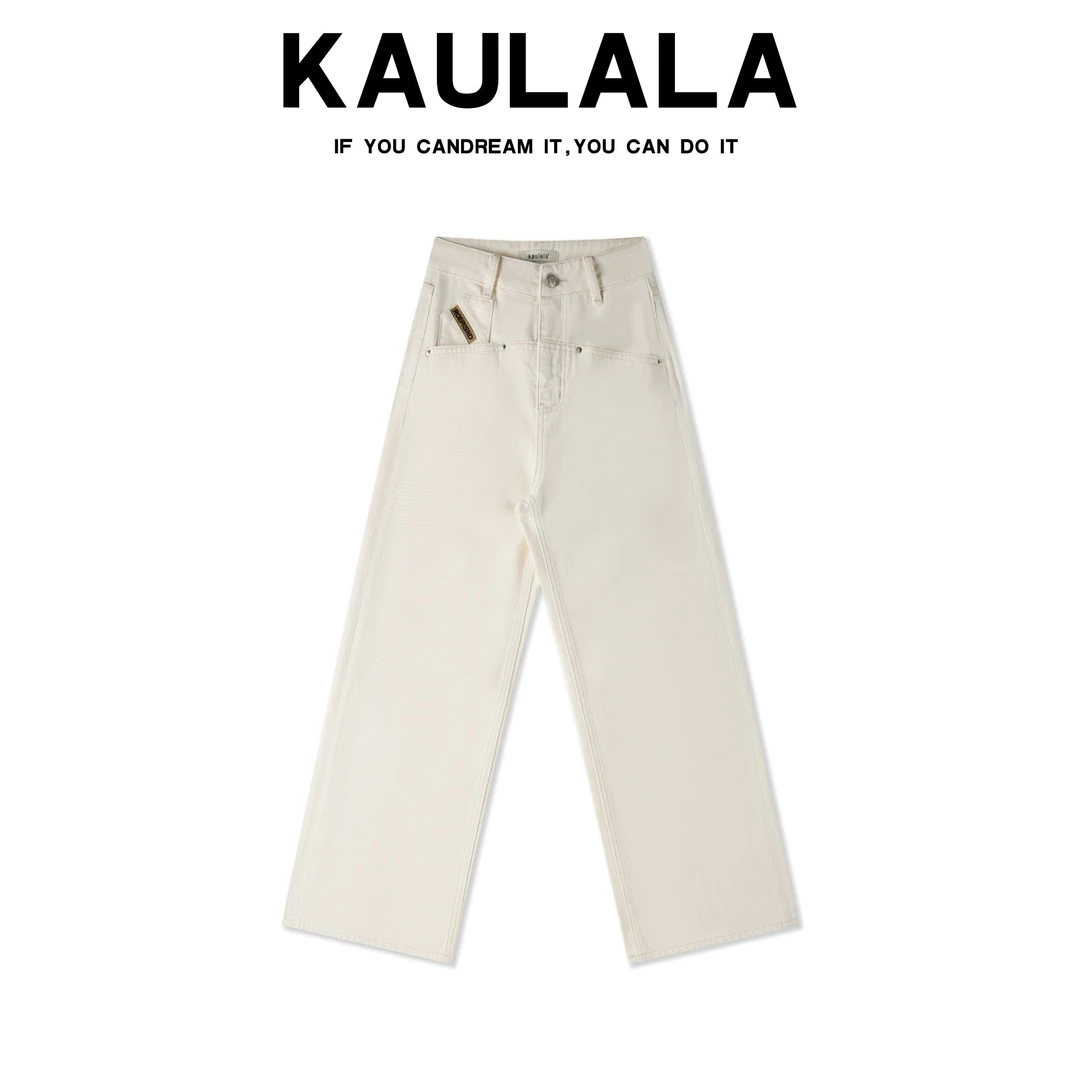 Kaulala·Daria秋季米白休闲通勤直筒拖地裤百搭复古初秋直筒裤