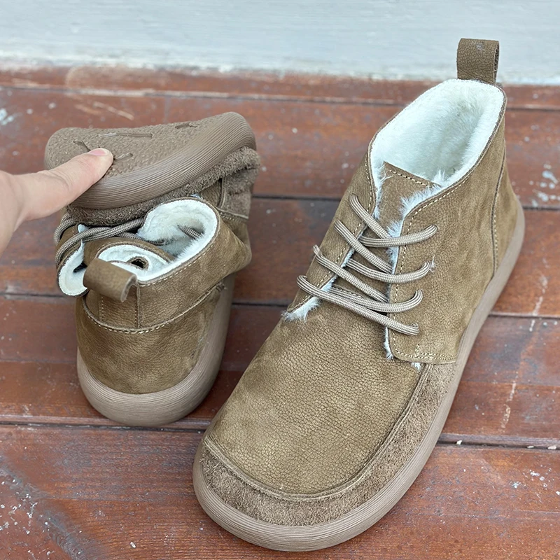 加绒马丁靴男2024冬季加厚保暖高帮棉鞋头层牛皮软底大东北雪地靴