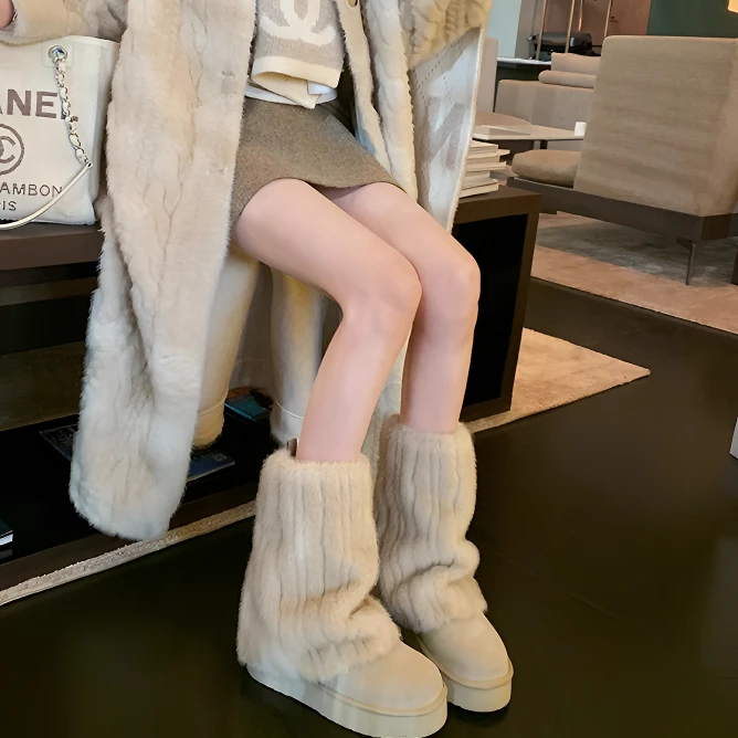 秋冬加厚加绒毛绒绒内里袜套保暖中筒袜小腿套显瘦袜子女2025爆款