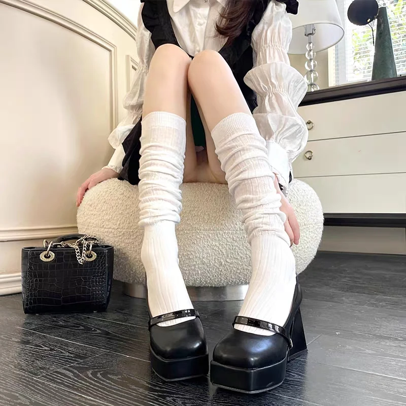 日系条纹纯色lolitajk显瘦堆堆袜简约百搭过膝袜洋气女袜子夏季