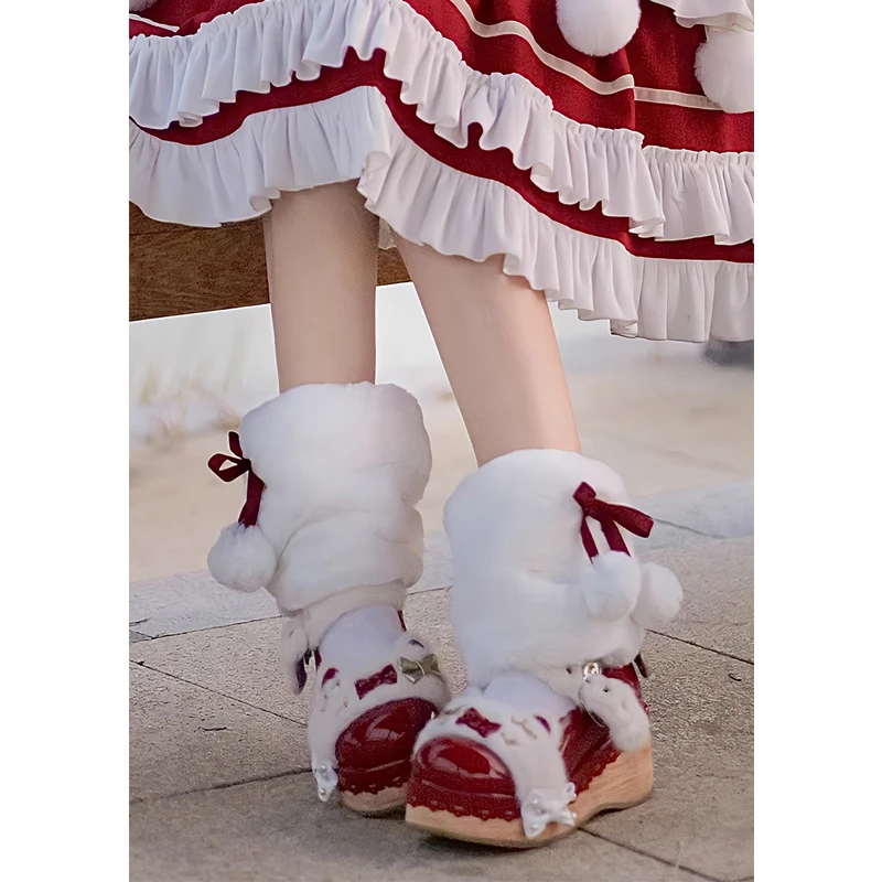 洛丽塔可爱毛绒绒袜套冬季保暖纯色毛球加绒加厚毛毛袜秋冬袜子女