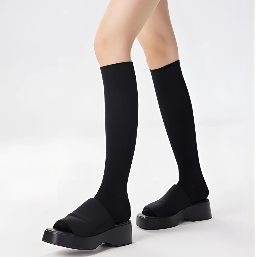 【两双装】黑色中筒袜秋冬季长筒袜jk小腿袜显瘦亲肤袜子压力袜女士